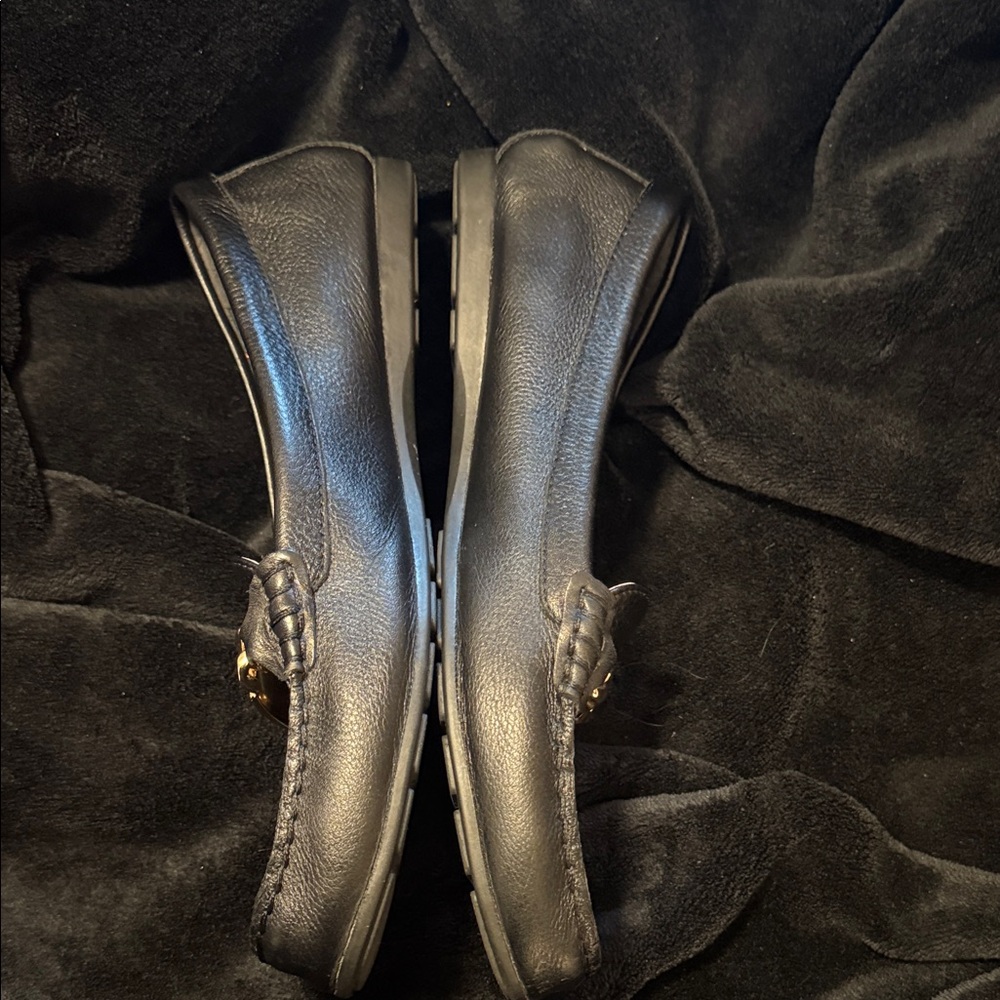 Coach Black Pebble Leather Women's Loafers with Gold Hardware - Picture 6 of 14